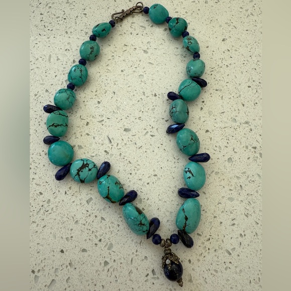Jewelry - Turquoise and Lapis Necklace with Sterling Silver Clasp